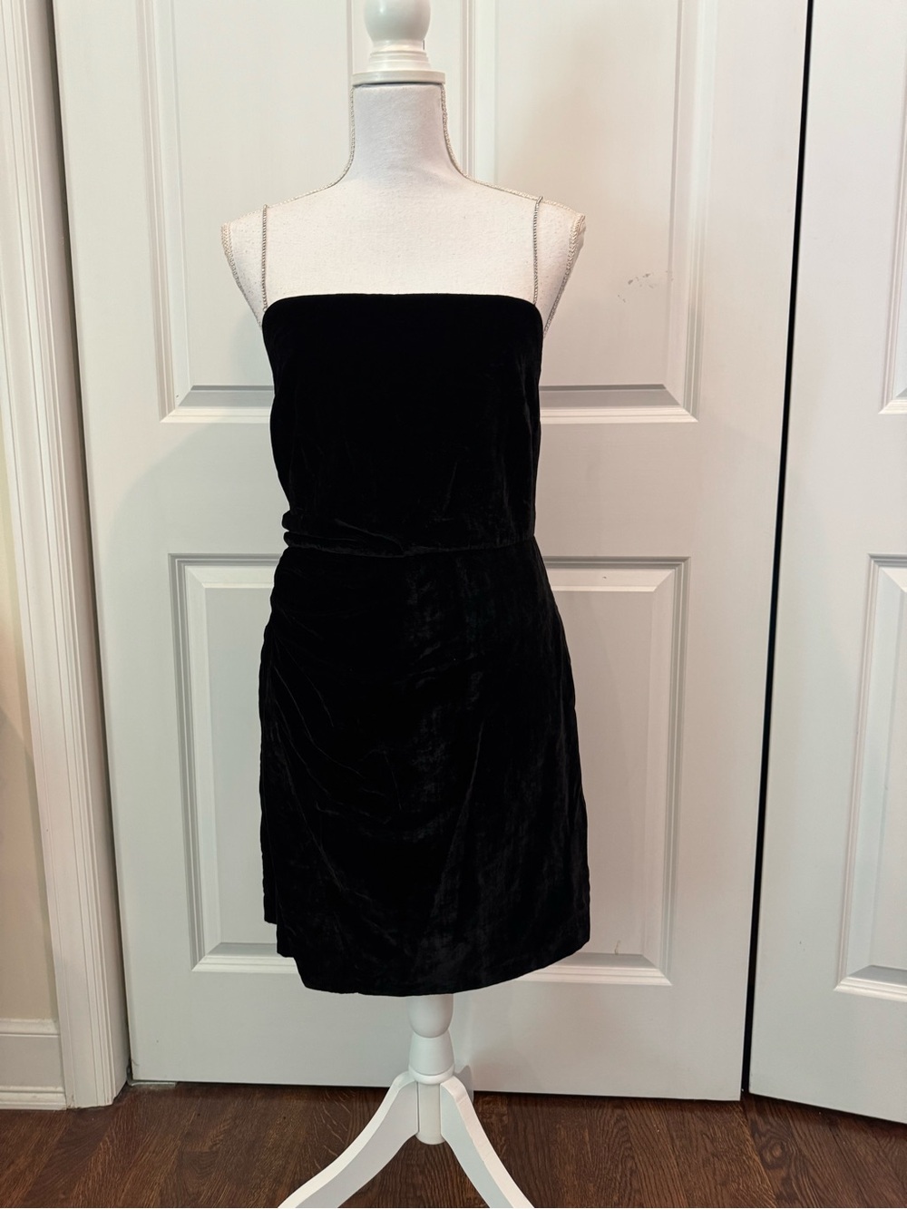 House of Harlow 1960 Black Velvet Mini Dress Crystal Rhinestone Straps S